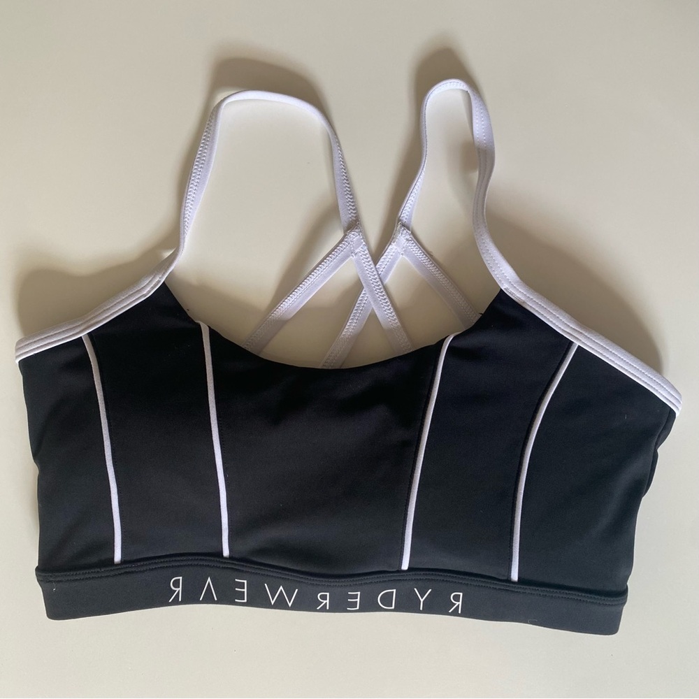 Ryderwear Women’s Sports Bra Black with White Straps Size Small